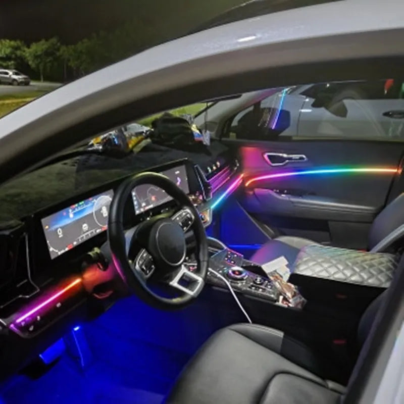 Universal Symphony Car Ambient Lights 64 RGB Car Interior Acrylic Light Guide Fiber Optic Car Decoration Atmosphere Light 18 in1