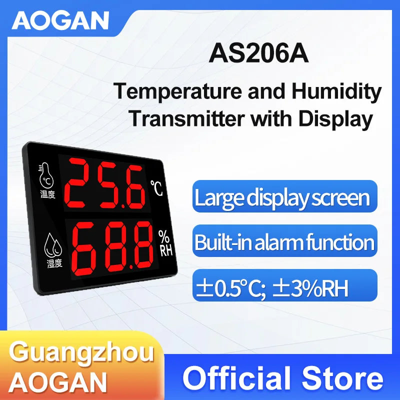 AOGAN Industrial Temperature and Humidity Meter High Precision Indoor Digital Alarm Temperature and Humidity Meter AS206A