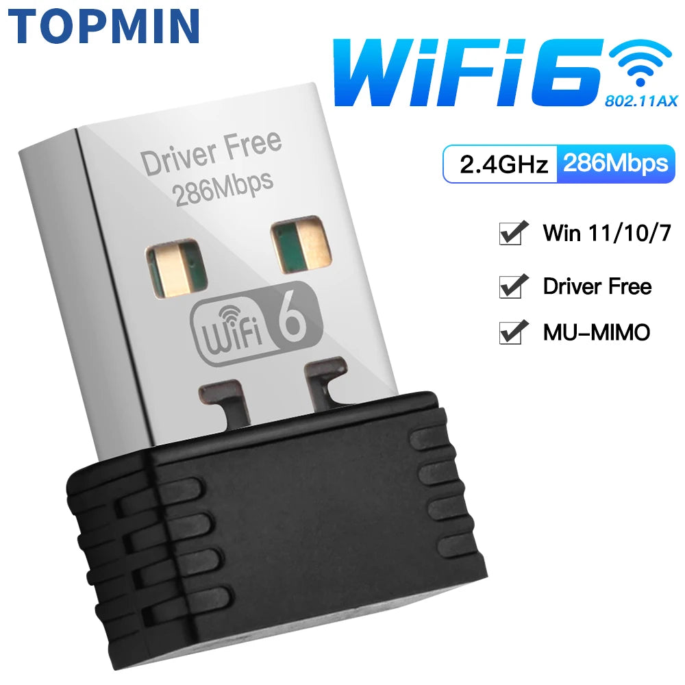 Mini USB WIFI 6 Dongle Network Card 802.11ax USB 2.4GHz Wi-Fi Lan Adapter Driver Free For PC Laptop Windows 7 10 11