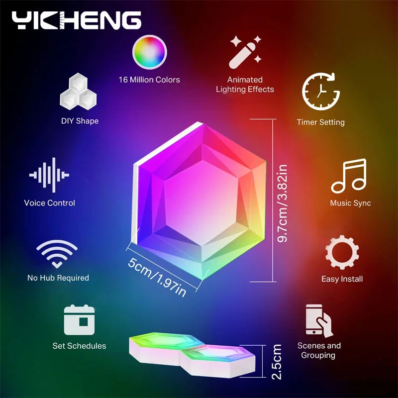 1PCS-20PCS RGBIC WIFI LED Hexagon Indoor Wall Lamp APP Remote Control Night Light Computer Game Room Bedroom Bedside Decoration