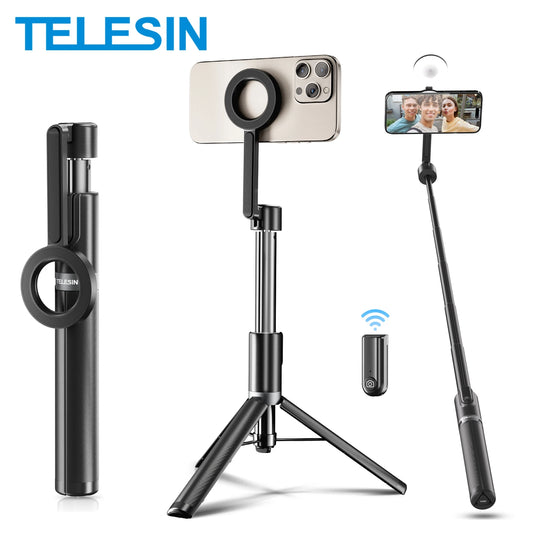 TELESIN Magnetic Selfie Stick Tripod with Remote Magsafe Cellphone Stand for iPhone 14 13 12 Pro Max Vertical Shooting